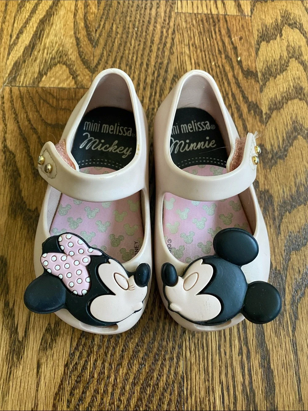 Mini Melissa Pink Mickey & Minnie Mary Jane Shoes, size baby/toddler 5.